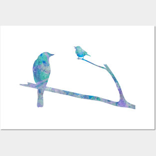 Birds On Branch Watercolor Painting Posters and Art